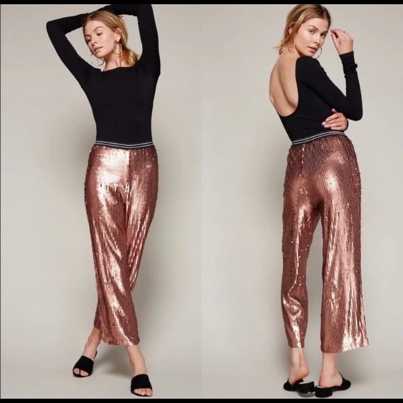 Free People Rose Gold Sequin Pants - Picture 2 of 3